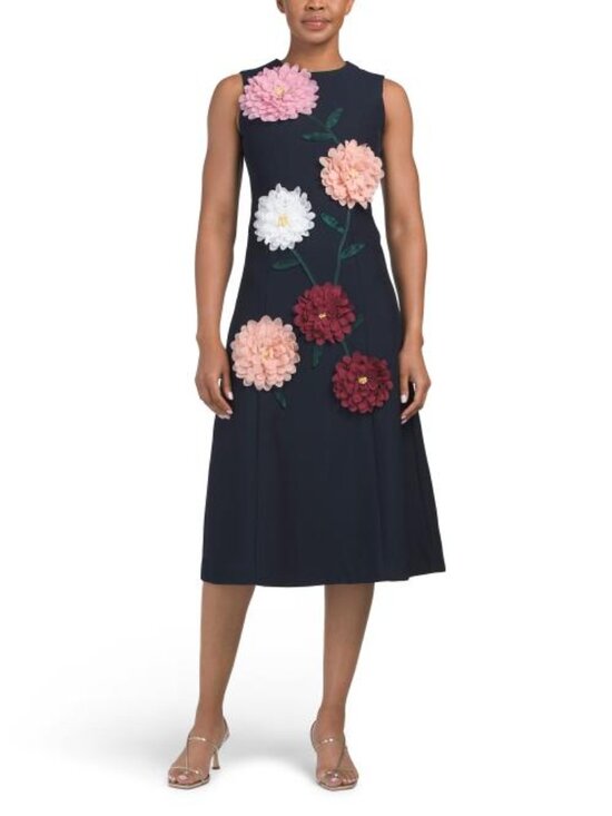 Dalia Macphee Dresses & Skirts - DALIA MACPHEE Sleeveless 3d Floral Midi Dress